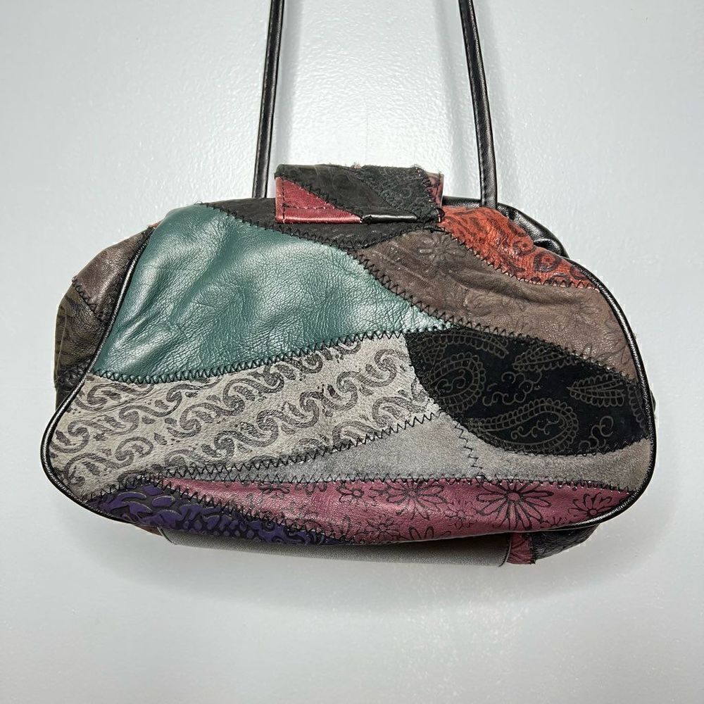 Vintage Patchwork Crossbody Purse Solids & Pattern Pieces Snap With Flap Closure - Picture 4 of 11